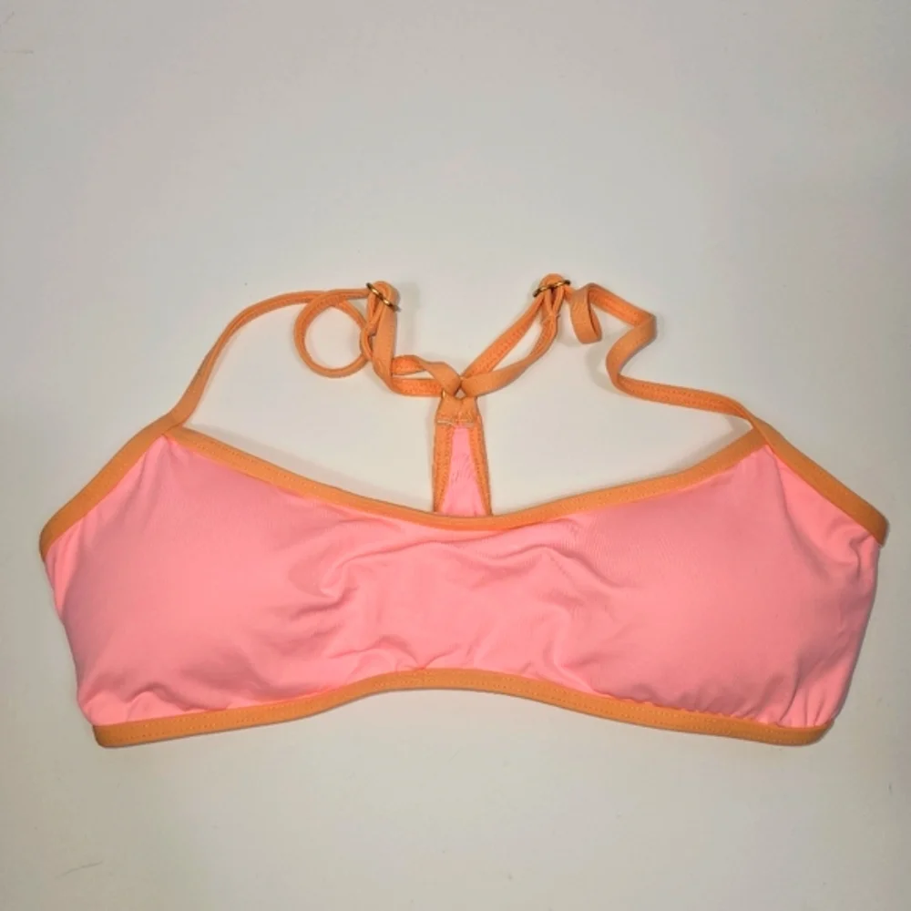 L*Space Pamela Bikini Top S Neon Pink Orange Racerback Bralette Swim NWOT